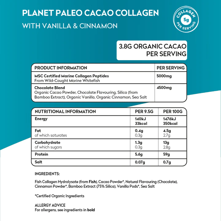 Planet Paleo Cacao Collagen Powder- 30 servings