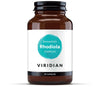 Brown supplement bottle labeled 'Enhanced Rhodiola Complex' by Viridian on a white background