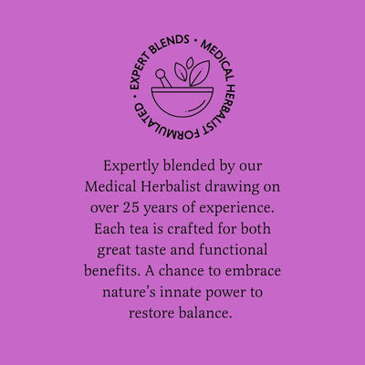 Purple background with text and logo for 'Expert Blends Medical Herbalist Formulated' on a purple background.