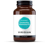 Brown supplement bottle with white label featuring Viridian logo on a white background