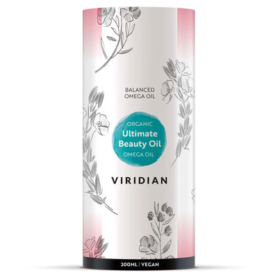 Viridian Organic Ultimate Beauty Oil packaging on a white background
