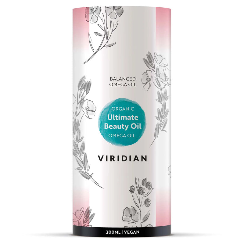 Viridian Organic Ultimate Beauty Oil packaging on a white background