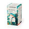 The Herb tender tea box with floral design and text on a white background