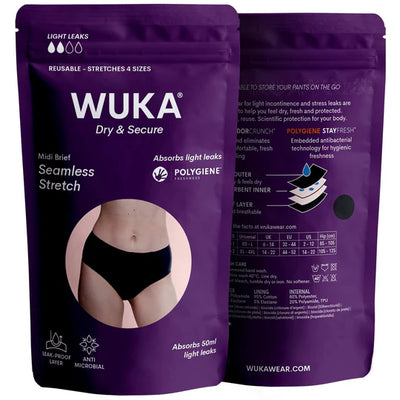 WUKA Drytech™ Midi Brief - For Light Leaks - Black XS-L