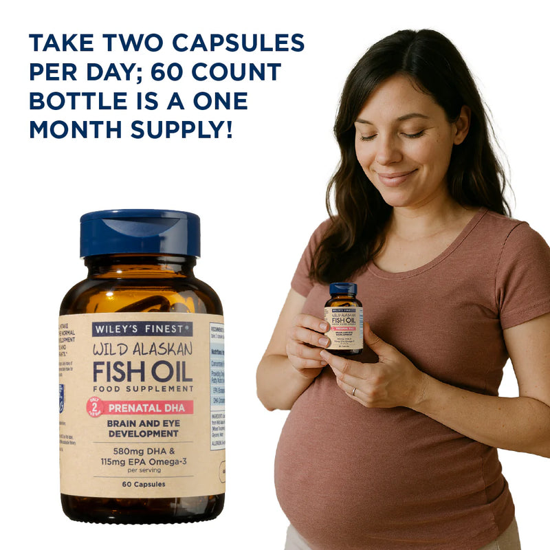 Pregnant woman holding a bottle of Wiley&
