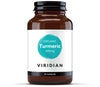 Brown supplement bottle labeled 'Organic Turmeric 400mg' by Viridian on a white background