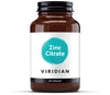 Bottle of viridian zinc citrate capsules on a white background