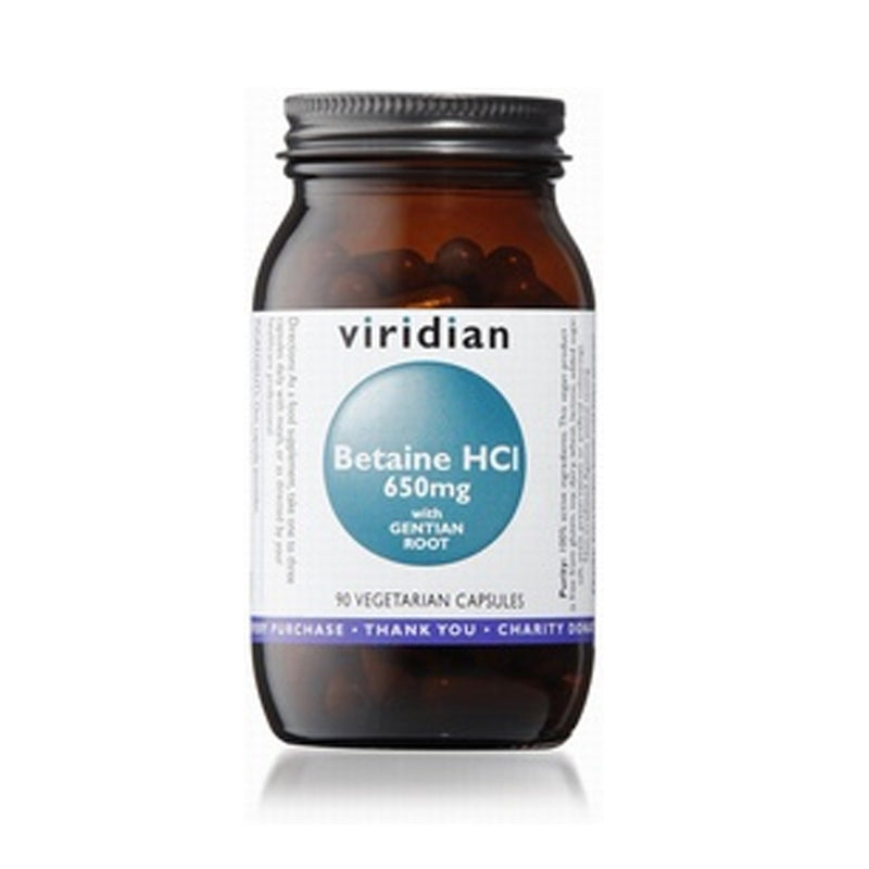 Viridian Betaine HCl 650mg with Gentian 90 Vegetable Capsules